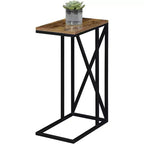 Table d'appoint Belmont C avec design moderne en C, plateau en panneau de particules et base en métal pour collations, boissons ou ordinateur portable