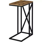 Table d'appoint Belmont C avec design moderne en C, plateau en panneau de particules et base en métal pour collations, boissons ou ordinateur portable