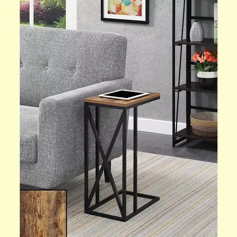Table d'appoint Belmont C avec design moderne en C, plateau en panneau de particules et base en métal pour collations, boissons ou ordinateur portable