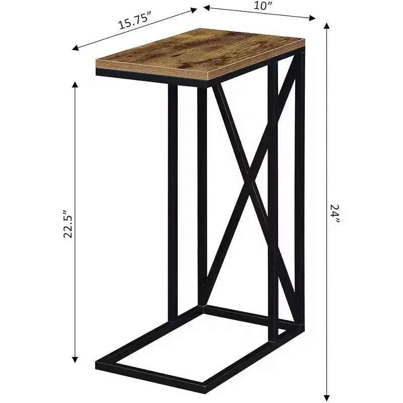 Table d'appoint Belmont C avec design moderne en C, plateau en panneau de particules et base en métal pour collations, boissons ou ordinateur portable