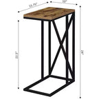 Table d'appoint Belmont C avec design moderne en C, plateau en panneau de particules et base en métal pour collations, boissons ou ordinateur portable
