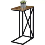 Table d'appoint Belmont C avec design moderne en C, plateau en panneau de particules et base en métal pour collations, boissons ou ordinateur portable