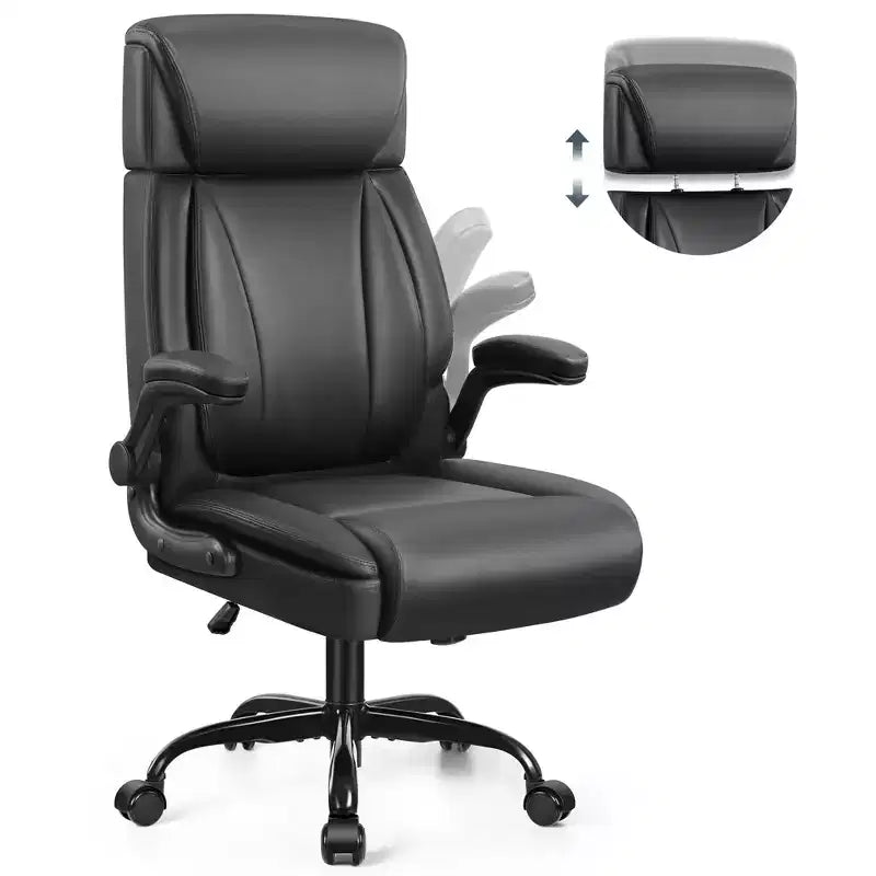 KERDOM Leather Office Chair, Big and Tall Office Chair Executive Breathable PU Computer Chair with Lumbar Support, Black