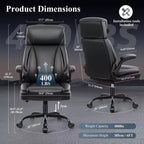 Chaise de bureau en cuir, grande chaise d'ordinateur de direction respirante en PU avec soutien lombaire, noire