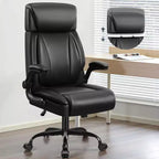 Chaise de bureau en cuir, grande chaise d'ordinateur de direction respirante en PU avec soutien lombaire, noire