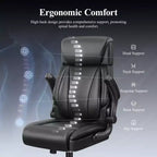 Chaise de bureau en cuir, grande chaise d'ordinateur de direction respirante en PU avec soutien lombaire, noire