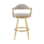 HomeRoots 26 Taupe and Gold Fabric and Stainless Steel Counter Height Swivel Bar Chair