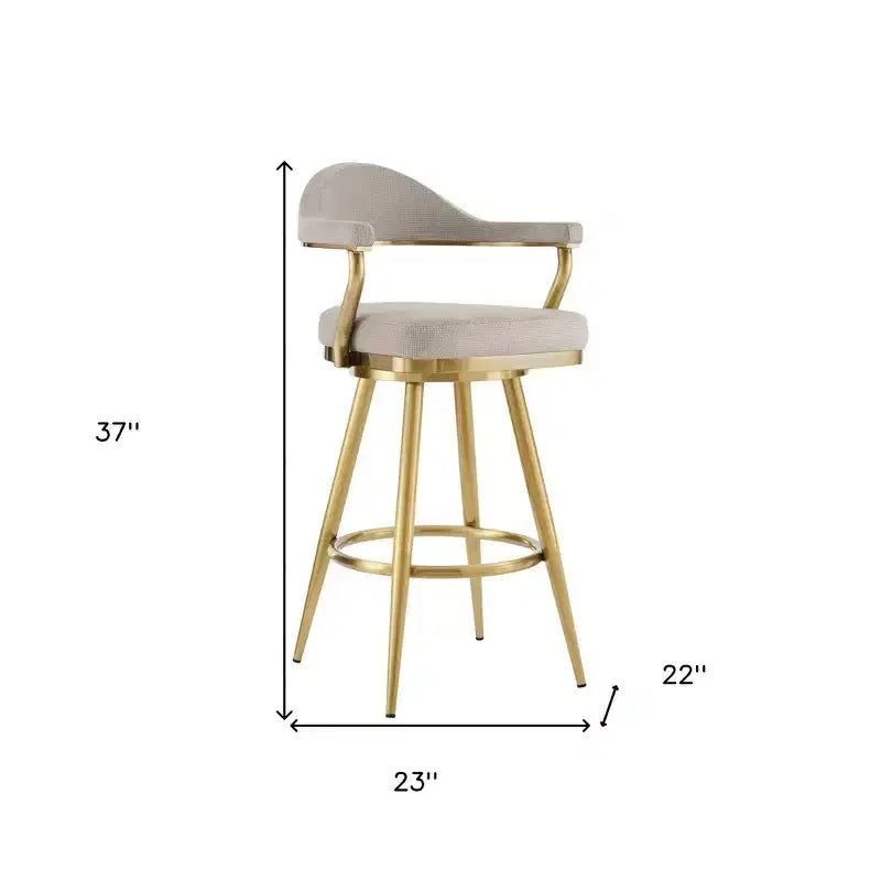 Chaise de bar pivotante de hauteur comptoir en tissu taupe et doré et acier inoxydable, lot de 26