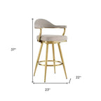 Chaise de bar pivotante de hauteur comptoir en tissu taupe et doré et acier inoxydable, lot de 26