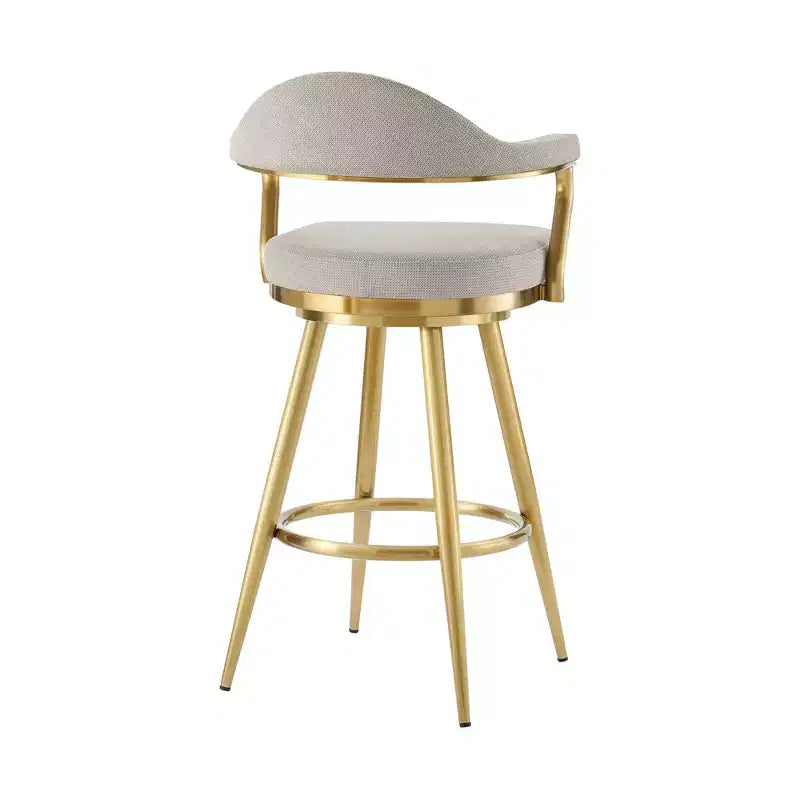 Chaise de bar pivotante de hauteur comptoir en tissu taupe et doré et acier inoxydable, lot de 26