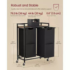 Chariot à linge avec 2 sacs amovibles, design coulissant, étagère supérieure et roulettes verrouillables