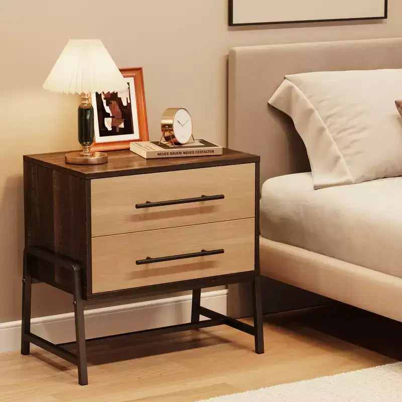 Petite table de chevet à 2 tiroirs, petite table de nuit d'appoint avec cadre en métal, meuble de chevet moderne pour chambre à coucher, couloir, placard, petit espace