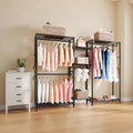 Portant à vêtements, Armoire robuste, 7 étagères réglables avec cadre en acier, capacité de charge de 385 kg avec 4 tringles, Noir