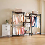 Portant à vêtements, Armoire robuste, 7 étagères réglables avec cadre en acier, capacité de charge de 385 kg avec 4 tringles, Noir