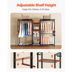 Portant à vêtements, Armoire robuste, 7 étagères réglables avec cadre en acier, capacité de charge de 385 kg avec 4 tringles, Noir