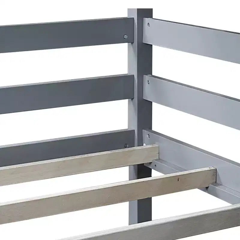 Lit superposé triple en bois d'hévéa avec deux échelles intégrées, garde-corps, trois lits jumeaux, lit superposé triple jumeau détachable, gris