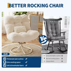 Fauteuil à bascule pivotant à 360° en rotin d'hiver, fauteuil de salon en osier tout temps avec coussin d'assise épais et base à bascule en métal pour l'intérieur et l'extérieur