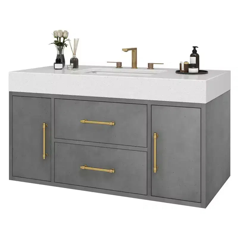 Meuble-lavabo flottant de 40 pouces avec 2 portes et tiroirs, armoire de rangement murale