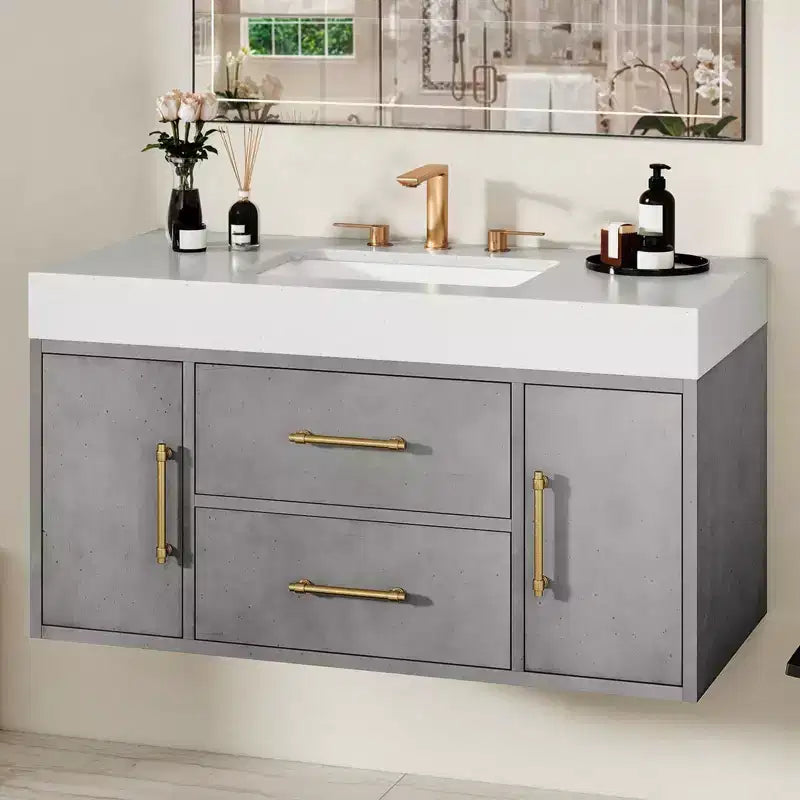 Meuble-lavabo flottant de 40 pouces avec 2 portes et tiroirs, armoire de rangement murale