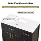 Meuble-lavabo de salle de bain de 36 po avec évier, meuble-lavabo noir avec tiroirs, armoire de salle de bain noire avec poignées dorées