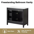 Meuble-lavabo de salle de bain de 36 po avec évier, meuble-lavabo noir avec tiroirs, armoire de salle de bain noire avec poignées dorées