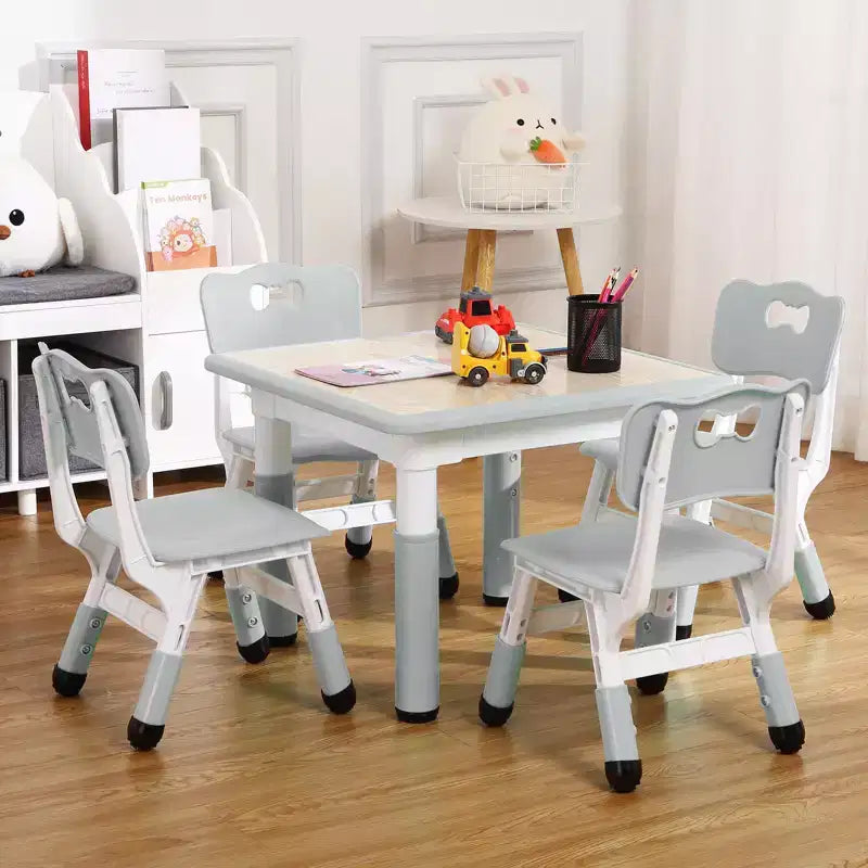 Table pour enfants réglable avec 4 chaises, table d'activités pour tout-petits de 23 pouces pour les 2-10 ans, bureau de salle de jeux préscolaire avec pieds antidérapants et plateau à graffitis