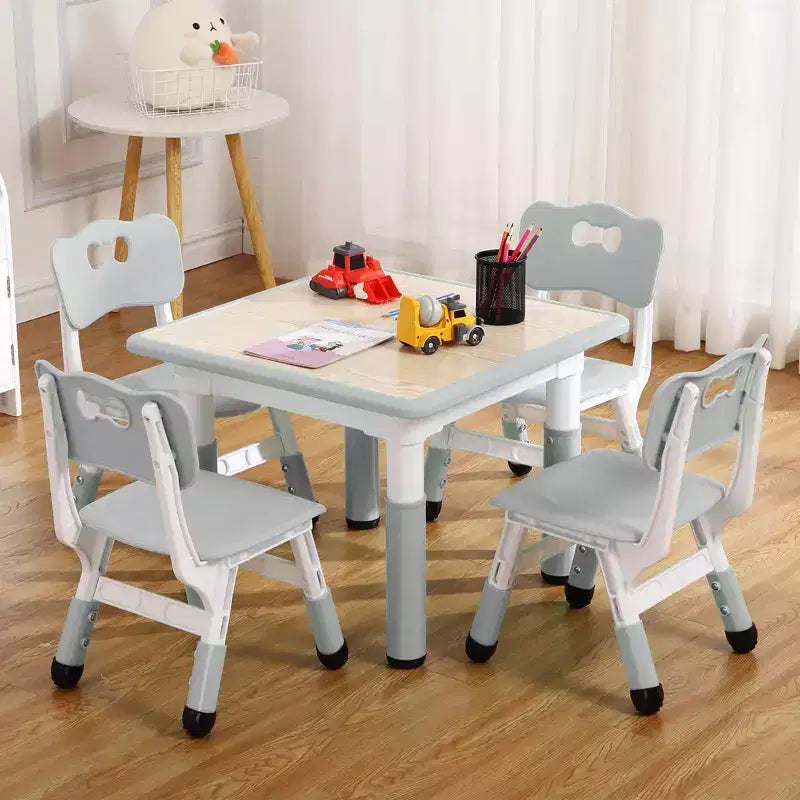 Table pour enfants réglable avec 4 chaises, table d'activités pour tout-petits de 23 pouces pour les 2-10 ans, bureau de salle de jeux préscolaire avec pieds antidérapants et plateau à graffitis