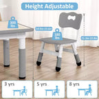 Table pour enfants réglable avec 4 chaises, table d'activités pour tout-petits de 23 pouces pour les 2-10 ans, bureau de salle de jeux préscolaire avec pieds antidérapants et plateau à graffitis