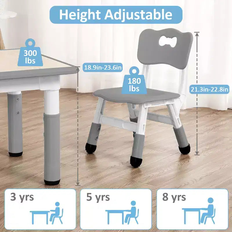 Table pour enfants réglable avec 4 chaises, table d'activités pour tout-petits de 23 pouces pour les 2-10 ans, bureau de salle de jeux préscolaire avec pieds antidérapants et plateau à graffitis