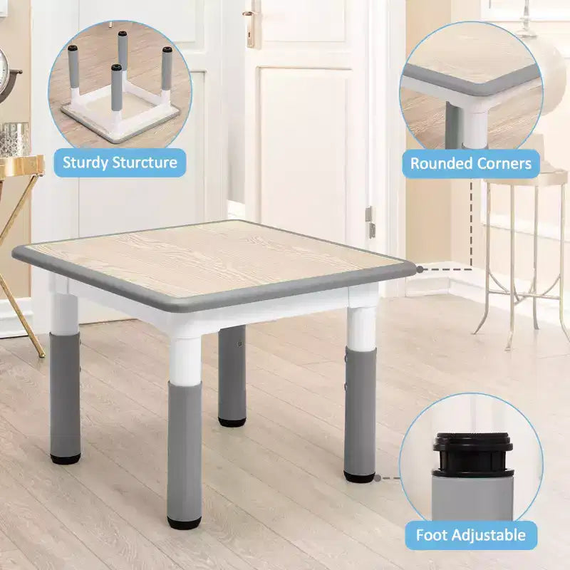 Table pour enfants réglable avec 4 chaises, table d'activités pour tout-petits de 23 pouces pour les 2-10 ans, bureau de salle de jeux préscolaire avec pieds antidérapants et plateau à graffitis