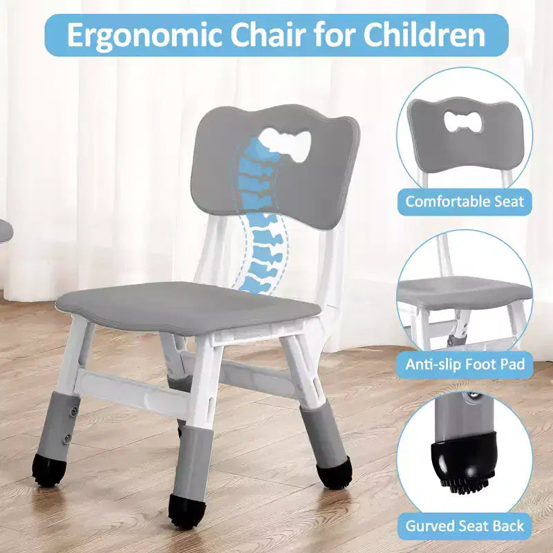 Table pour enfants réglable avec 4 chaises, table d'activités pour tout-petits de 23 pouces pour les 2-10 ans, bureau de salle de jeux préscolaire avec pieds antidérapants et plateau à graffitis
