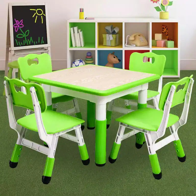Table pour enfants réglable avec 4 chaises, table d'activités pour tout-petits de 23 pouces pour les 2-10 ans, bureau de salle de jeux préscolaire avec pieds antidérapants et plateau à graffitis