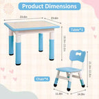 Table pour enfants réglable avec 4 chaises, table d'activités pour tout-petits de 23 pouces pour les 2-10 ans, bureau de salle de jeux préscolaire avec pieds antidérapants et plateau à graffitis