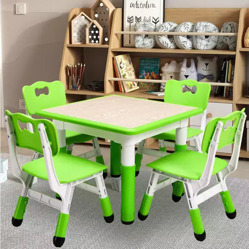 Table pour enfants réglable avec 4 chaises, table d'activités pour tout-petits de 23 pouces pour les 2-10 ans, bureau de salle de jeux préscolaire avec pieds antidérapants et plateau à graffitis