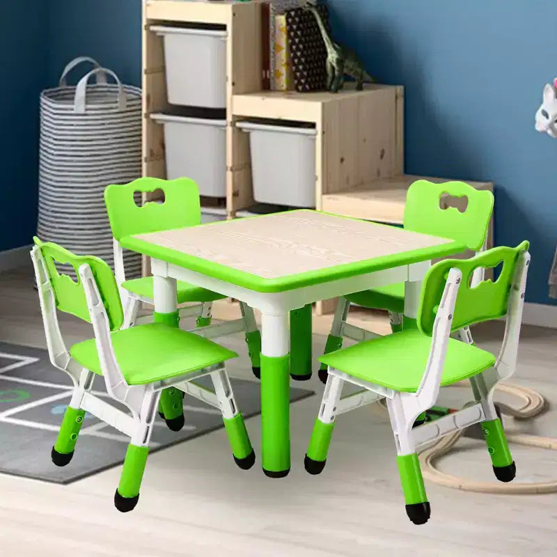Table pour enfants réglable avec 4 chaises, table d'activités pour tout-petits de 23 pouces pour les 2-10 ans, bureau de salle de jeux préscolaire avec pieds antidérapants et plateau à graffitis