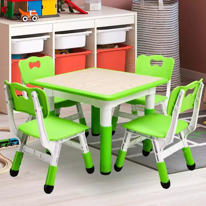Table pour enfants réglable avec 4 chaises, table d'activités pour tout-petits de 23 pouces pour les 2-10 ans, bureau de salle de jeux préscolaire avec pieds antidérapants et plateau à graffitis