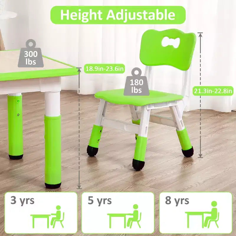 Table pour enfants réglable avec 4 chaises, table d'activités pour tout-petits de 23 pouces pour les 2-10 ans, bureau de salle de jeux préscolaire avec pieds antidérapants et plateau à graffitis