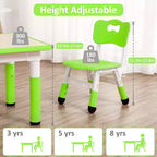 Table pour enfants réglable avec 4 chaises, table d'activités pour tout-petits de 23 pouces pour les 2-10 ans, bureau de salle de jeux préscolaire avec pieds antidérapants et plateau à graffitis