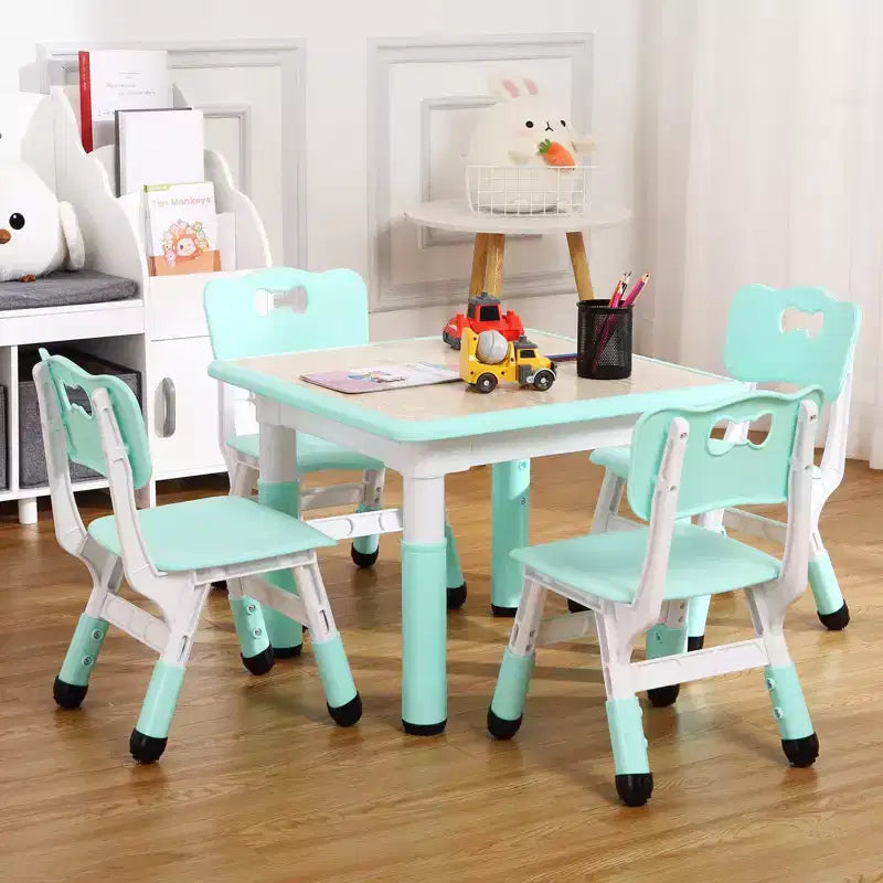 Table pour enfants réglable avec 4 chaises, table d'activités pour tout-petits de 23 pouces pour les 2-10 ans, bureau de salle de jeux préscolaire avec pieds antidérapants et plateau à graffitis