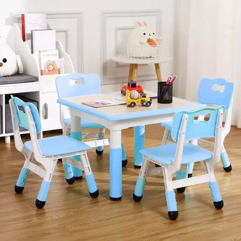 Table pour enfants réglable avec 4 chaises, table d'activités pour tout-petits de 23 pouces pour les 2-10 ans, bureau de salle de jeux préscolaire avec pieds antidérapants et plateau à graffitis