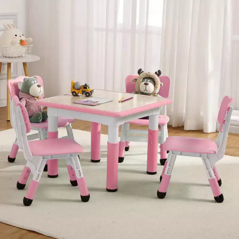Table pour enfants réglable avec 4 chaises, table d'activités pour tout-petits de 23 pouces pour les 2-10 ans, bureau de salle de jeux préscolaire avec pieds antidérapants et plateau à graffitis