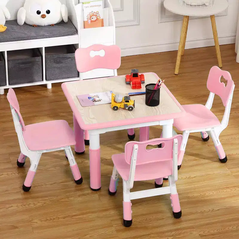 Table pour enfants réglable avec 4 chaises, table d'activités pour tout-petits de 23 pouces pour les 2-10 ans, bureau de salle de jeux préscolaire avec pieds antidérapants et plateau à graffitis