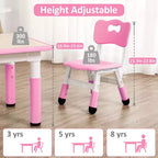 Table pour enfants réglable avec 4 chaises, table d'activités pour tout-petits de 23 pouces pour les 2-10 ans, bureau de salle de jeux préscolaire avec pieds antidérapants et plateau à graffitis