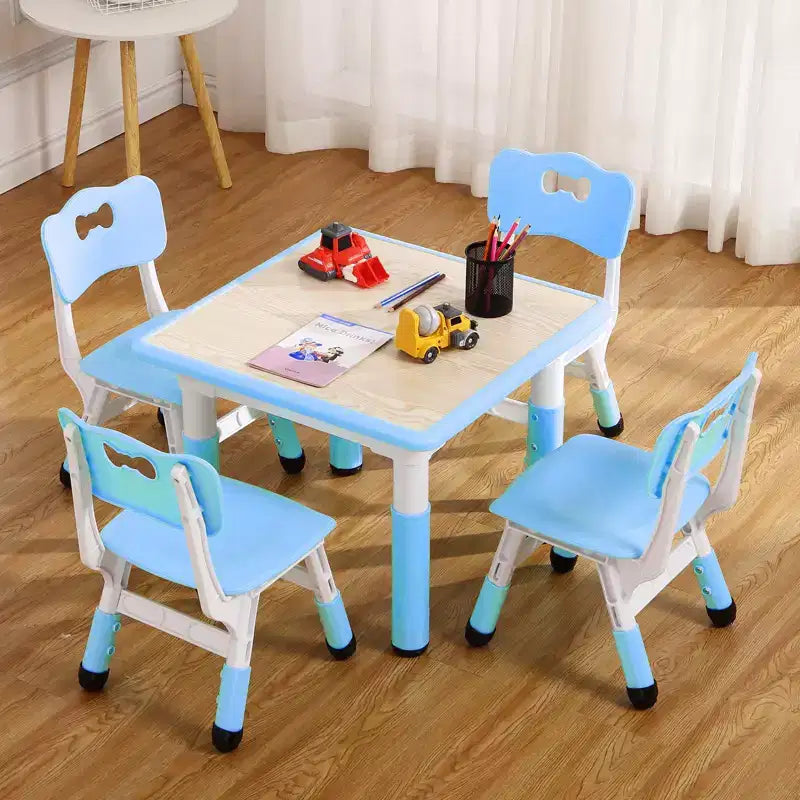 Table pour enfants réglable avec 4 chaises, table d'activités pour tout-petits de 23 pouces pour les 2-10 ans, bureau de salle de jeux préscolaire avec pieds antidérapants et plateau à graffitis