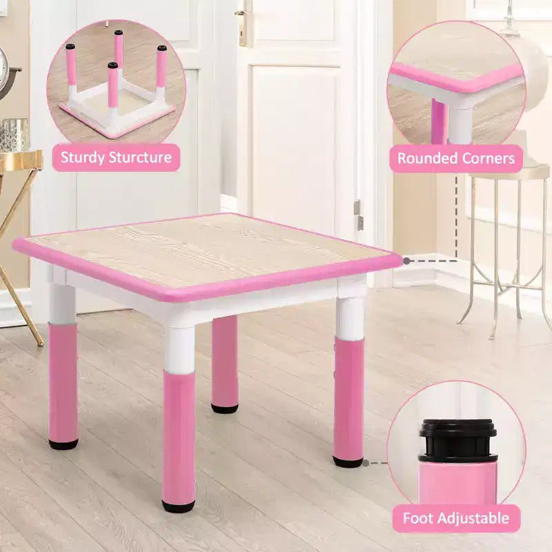 Table pour enfants réglable avec 4 chaises, table d'activités pour tout-petits de 23 pouces pour les 2-10 ans, bureau de salle de jeux préscolaire avec pieds antidérapants et plateau à graffitis