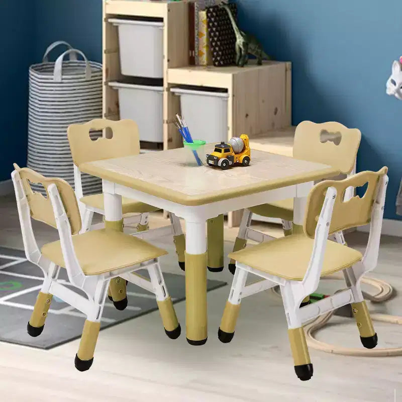 Table pour enfants réglable avec 4 chaises, table d'activités pour tout-petits de 23 pouces pour les 2-10 ans, bureau de salle de jeux préscolaire avec pieds antidérapants et plateau à graffitis