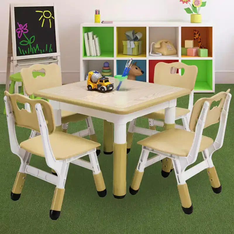 Table pour enfants réglable avec 4 chaises, table d'activités pour tout-petits de 23 pouces pour les 2-10 ans, bureau de salle de jeux préscolaire avec pieds antidérapants et plateau à graffitis