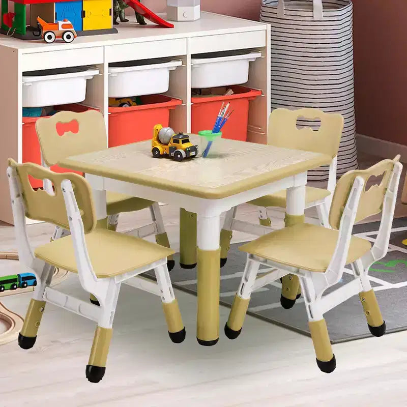 Table pour enfants réglable avec 4 chaises, table d'activités pour tout-petits de 23 pouces pour les 2-10 ans, bureau de salle de jeux préscolaire avec pieds antidérapants et plateau à graffitis