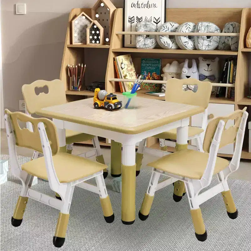 Table pour enfants réglable avec 4 chaises, table d'activités pour tout-petits de 23 pouces pour les 2-10 ans, bureau de salle de jeux préscolaire avec pieds antidérapants et plateau à graffitis