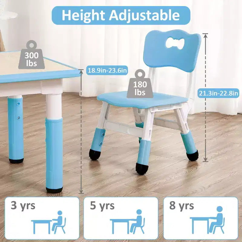 Table pour enfants réglable avec 4 chaises, table d'activités pour tout-petits de 23 pouces pour les 2-10 ans, bureau de salle de jeux préscolaire avec pieds antidérapants et plateau à graffitis